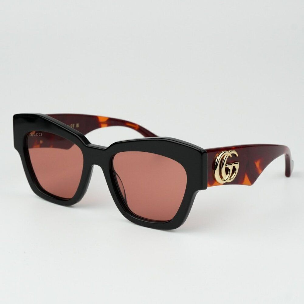 NEW Gucci GG1422S 005 Black Havana Rust Square Women Sunglasses GG 1422S